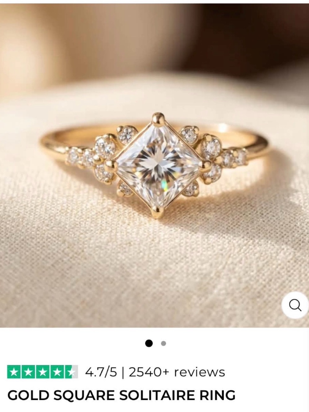 Gold Square Solitaire Ring with Clear Center Stone